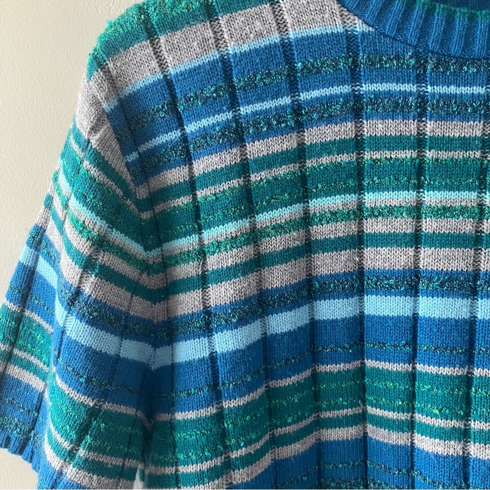 VINTAGE Striped Ribbed Short Sleeve Crewneck Sweater - Picture 3 of 4